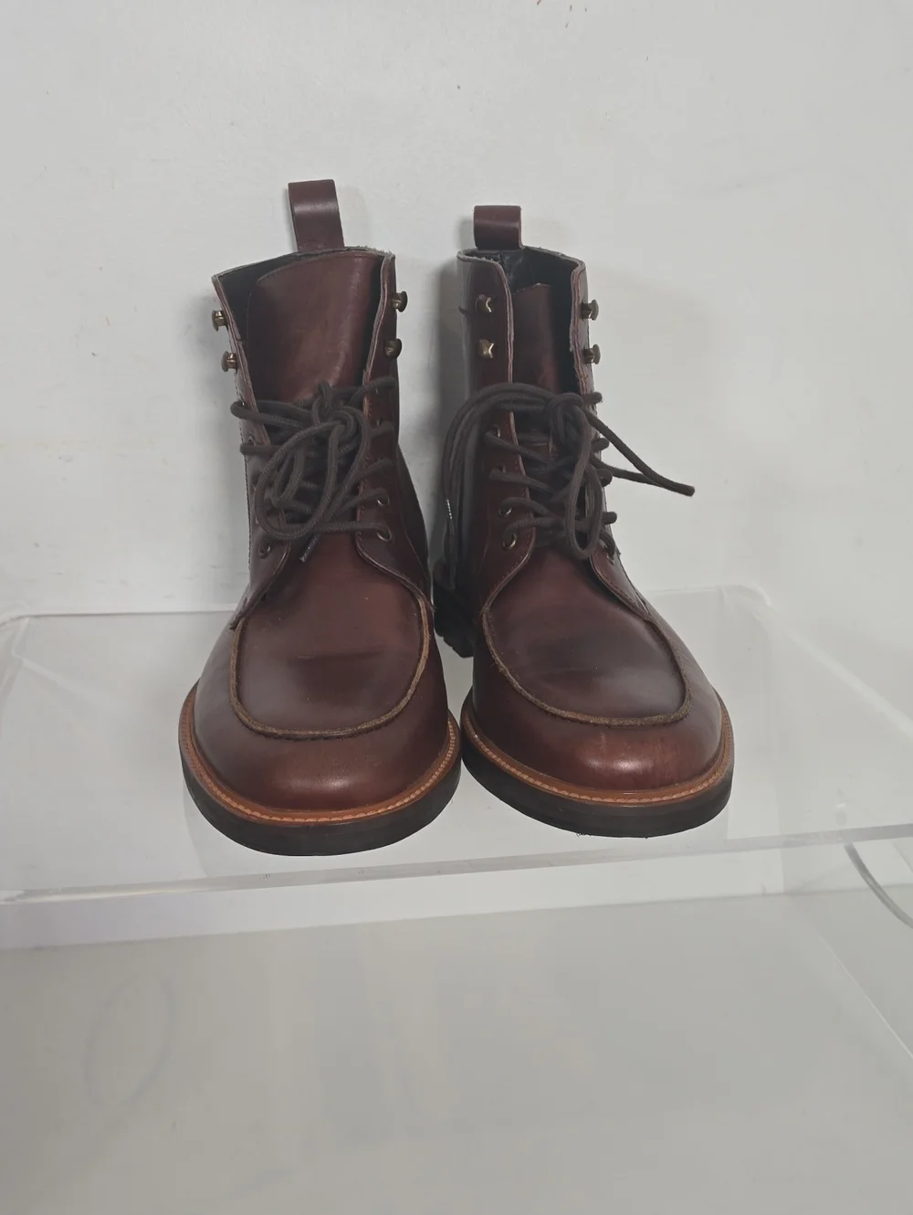 Express Men's Dark Brown Leather Lace-Up Moc Toe Boots